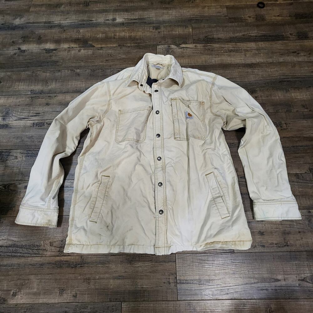 Carhartt lined work Jacket with snaps very stained but good condition Sz L 2653